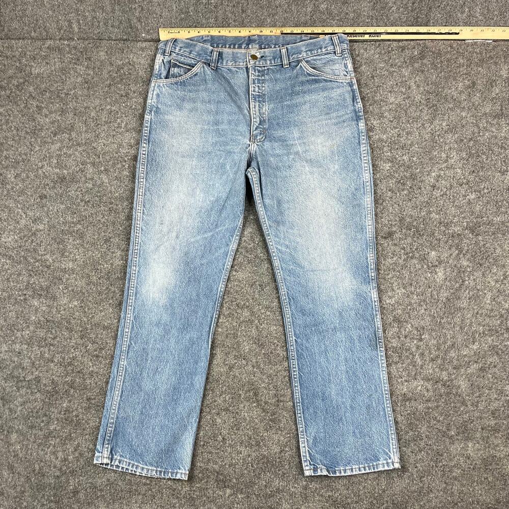 Saddle King Jeans Mens 36x29 Blue‎ Straight Leg Distressed Fade Denim Classic